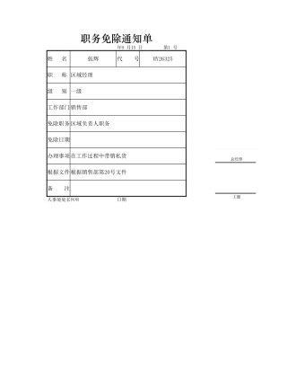 职务免除通知单