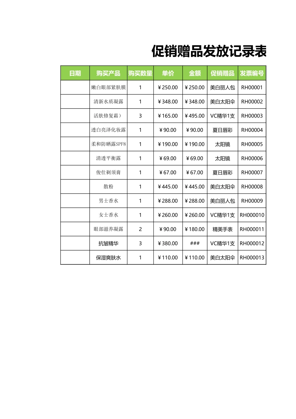 发放赠品记录单_第1页