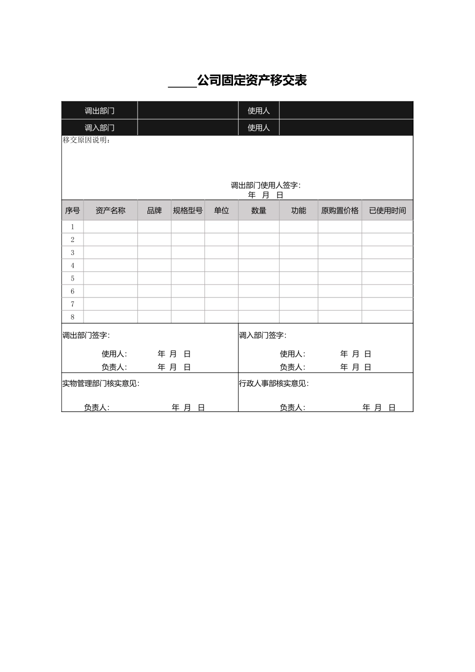 公司固定资产移交表_第1页