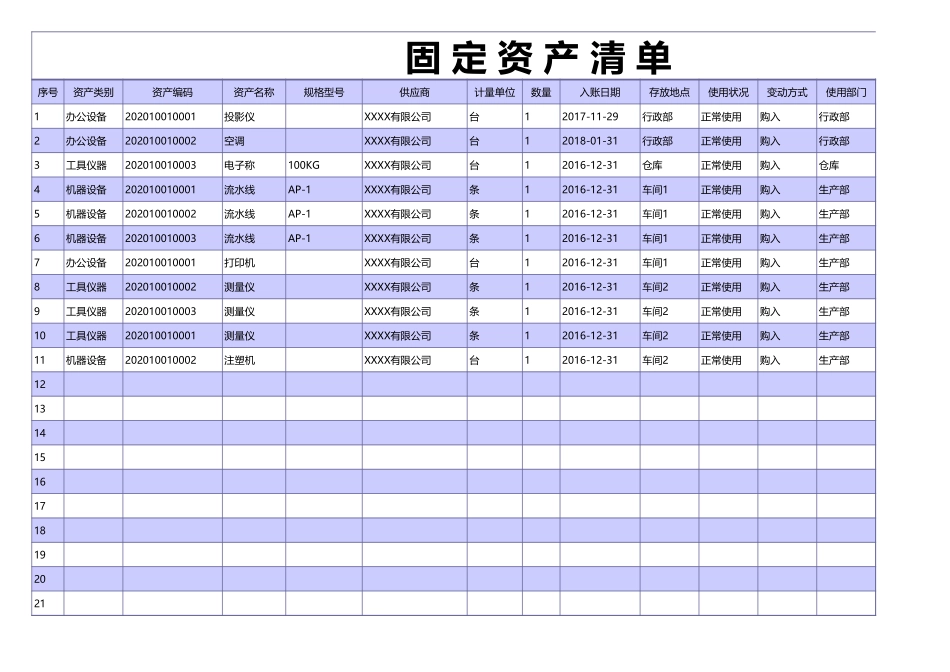 固 定 资 产 清 单_第1页