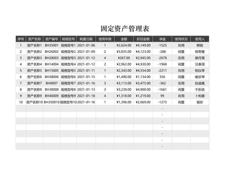 固定资产管理表9_第1页