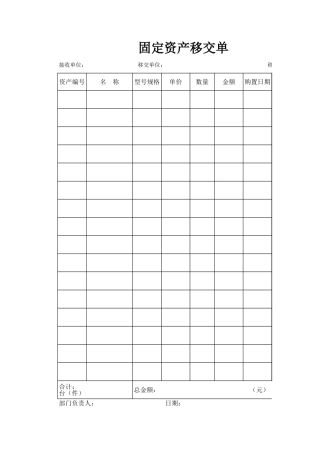 固定资产移交单