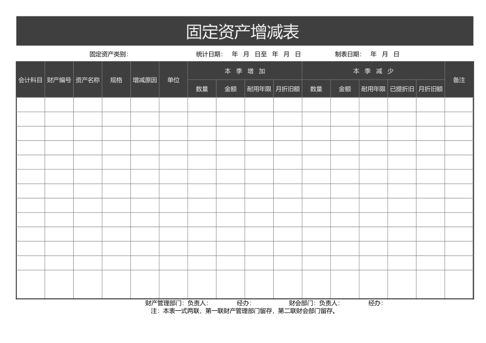 固定资产增减表_第1页