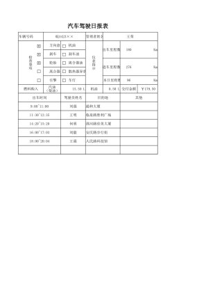 汽车驾驶日报表