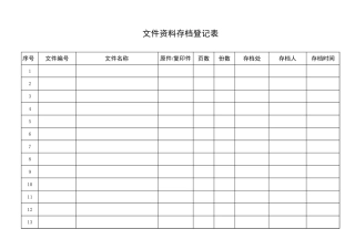 文件资料存档登记表