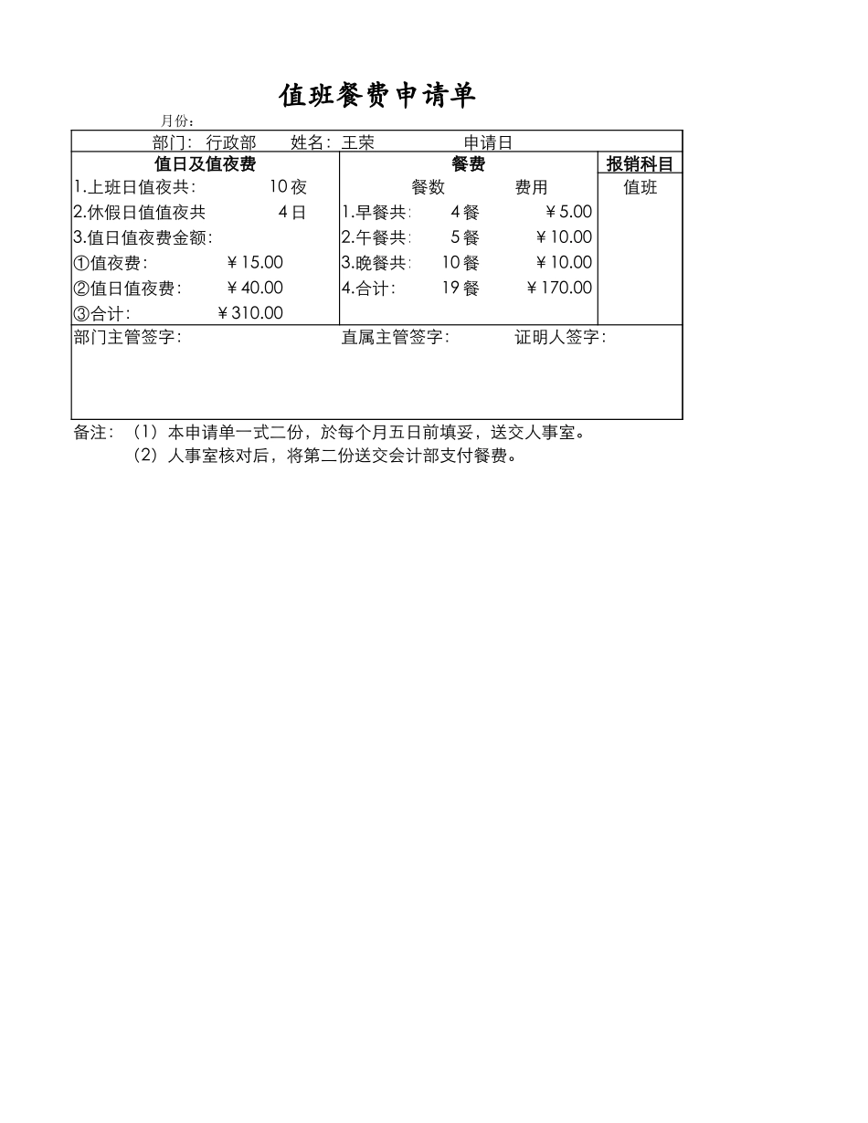 值班餐费申请单_第1页