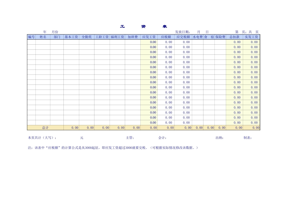 企业公司工资表下载_第1页