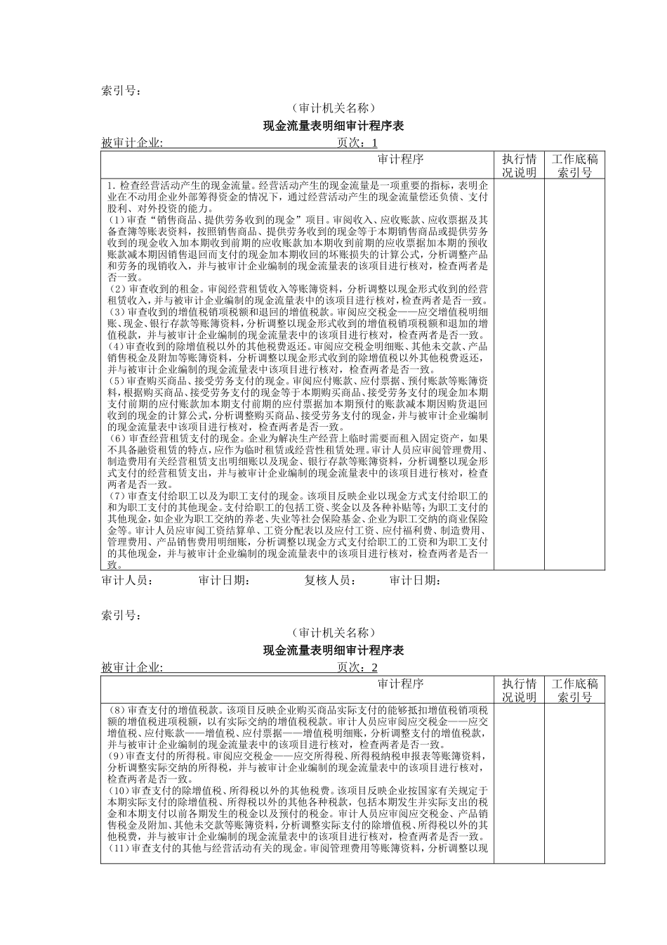 现金流量表明细审计程序表@_第1页