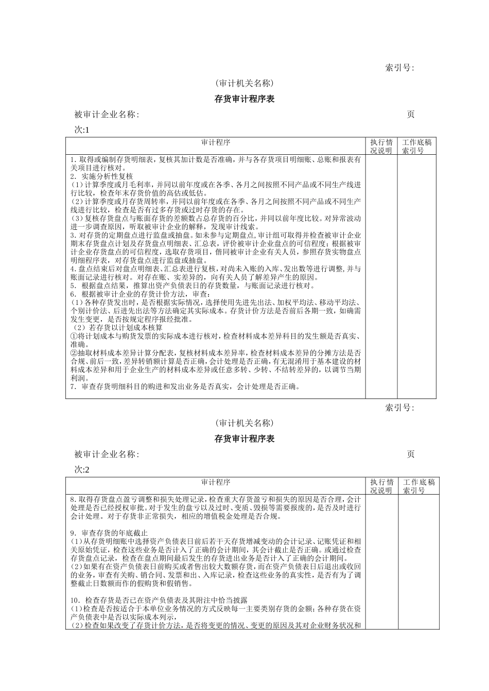 流动资产W-12存货审计程序表_第1页