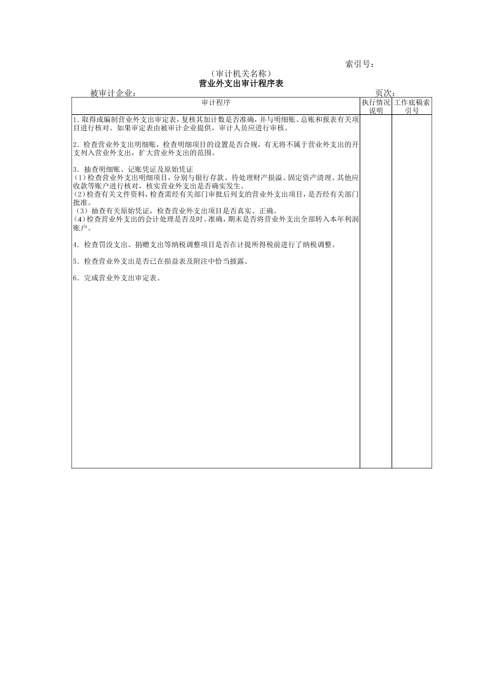 收支及成本等-11营业外支出审计程序表_第1页