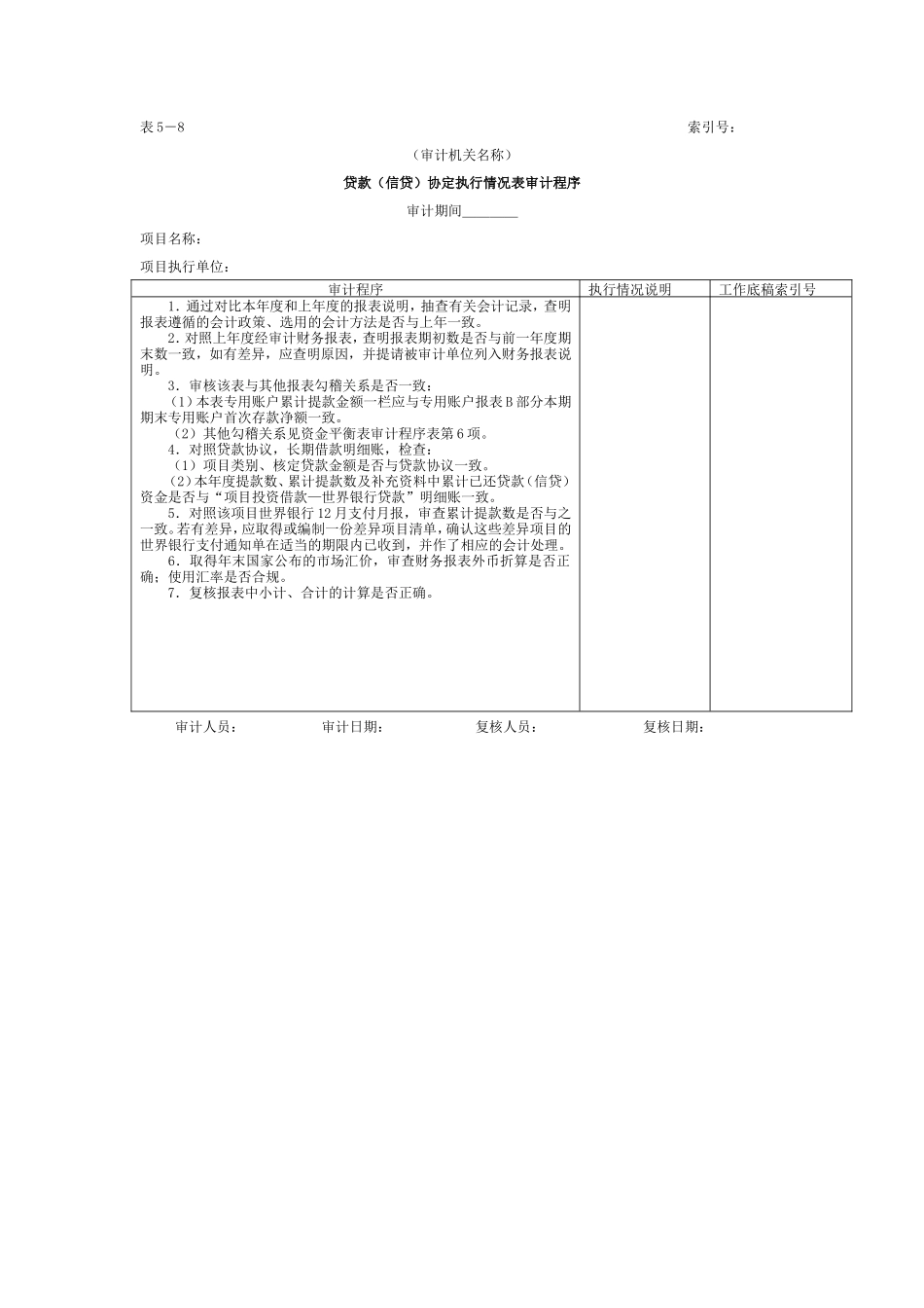 财务报表-3贷款协定执行情况审计程序表_第1页