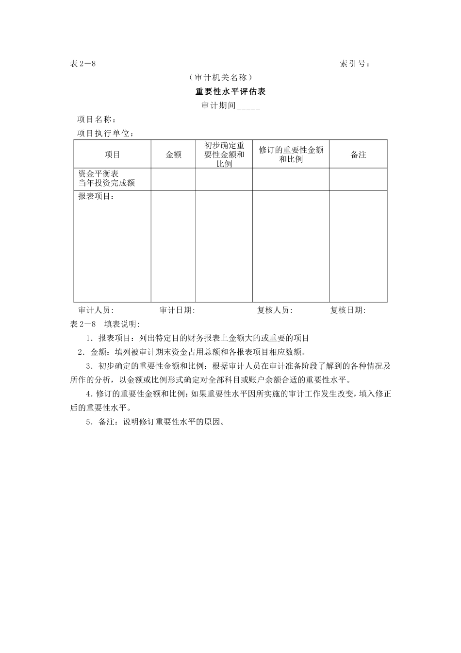 审计准备-5重要性水平评估表_第1页