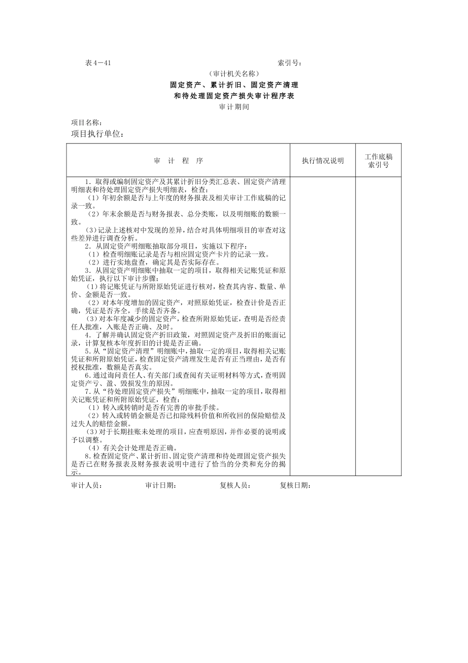 09固定资产-项目审计程序表_第1页