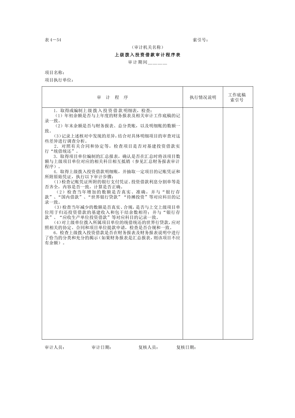 13上级拨入投资借款-审计程序表_第1页
