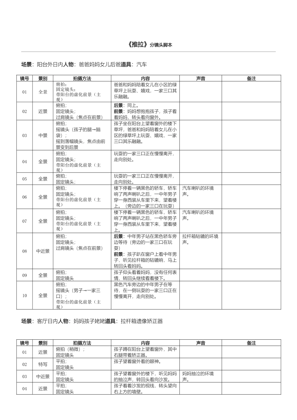 短片《推拉》分镜头脚本_第1页
