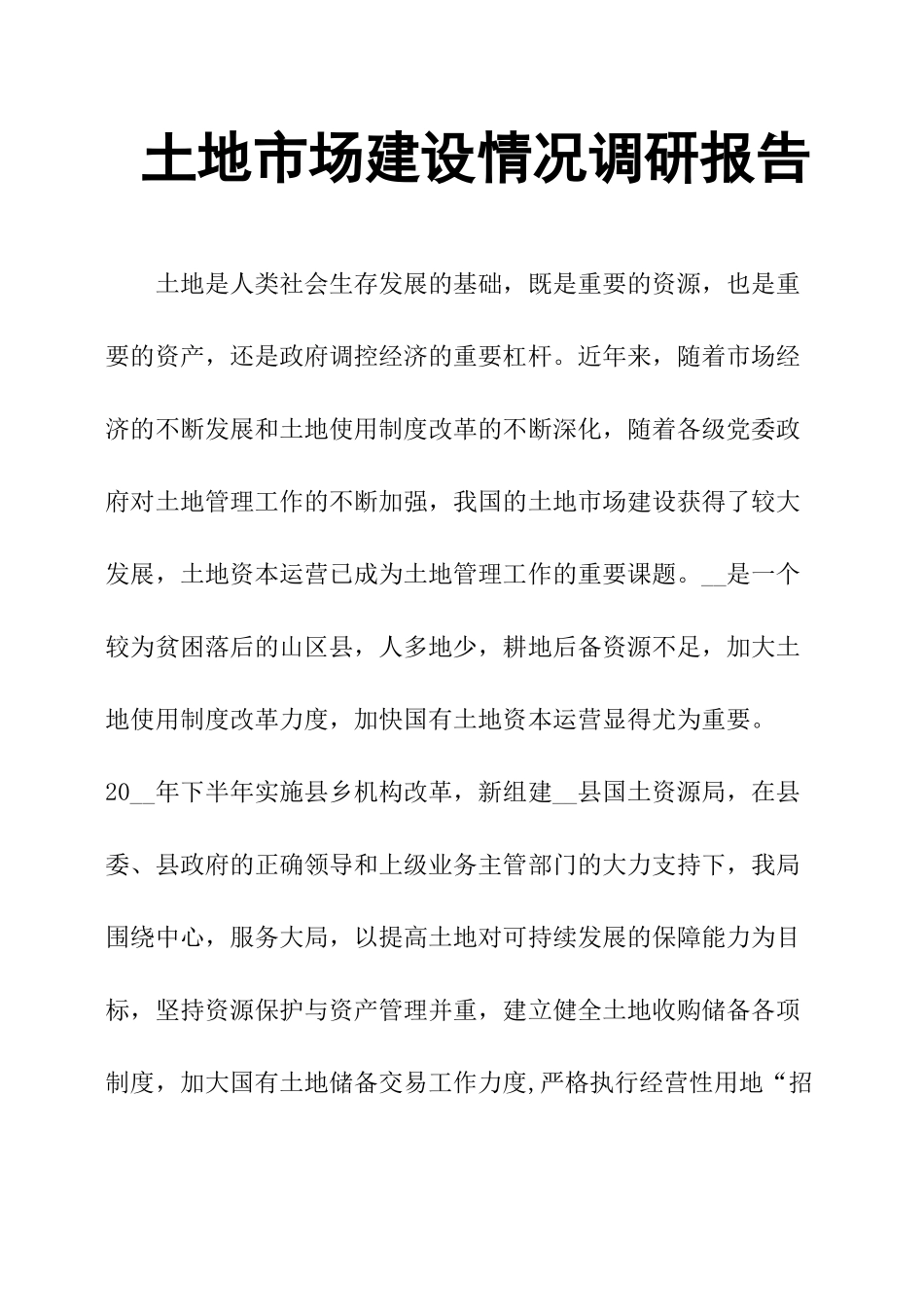 土地市场建设情况调研报告-文库_第1页