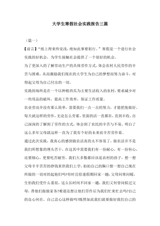 大学生寒假社会实践报告三篇-文库-维密