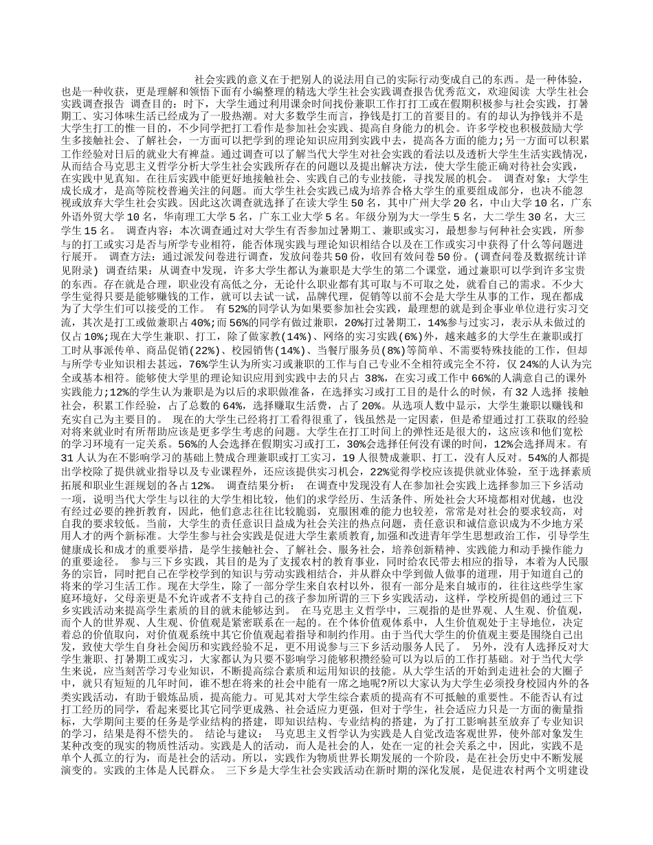 精选大学生社会实践调查报告优秀范文-文库-维密_第1页