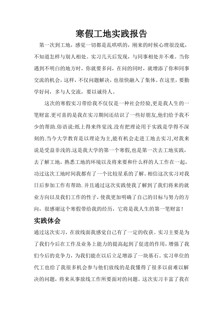 寒假工地实习体会及报告-文库_第1页