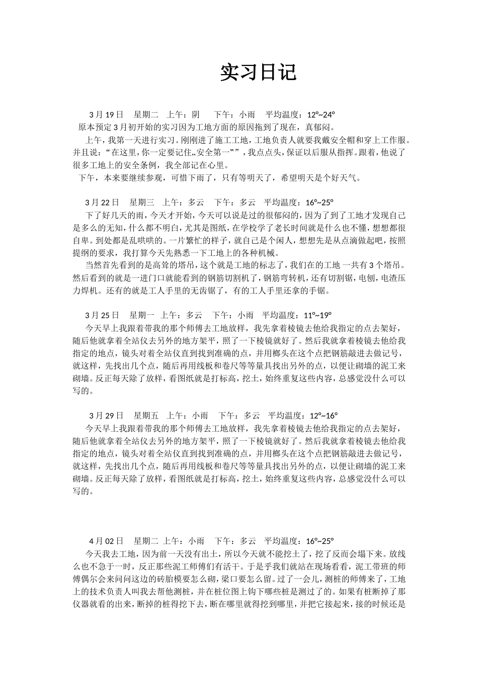 建筑工地实习日记 -文库_第1页