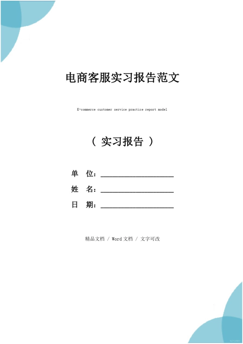 电商客服实习报告范文_第1页