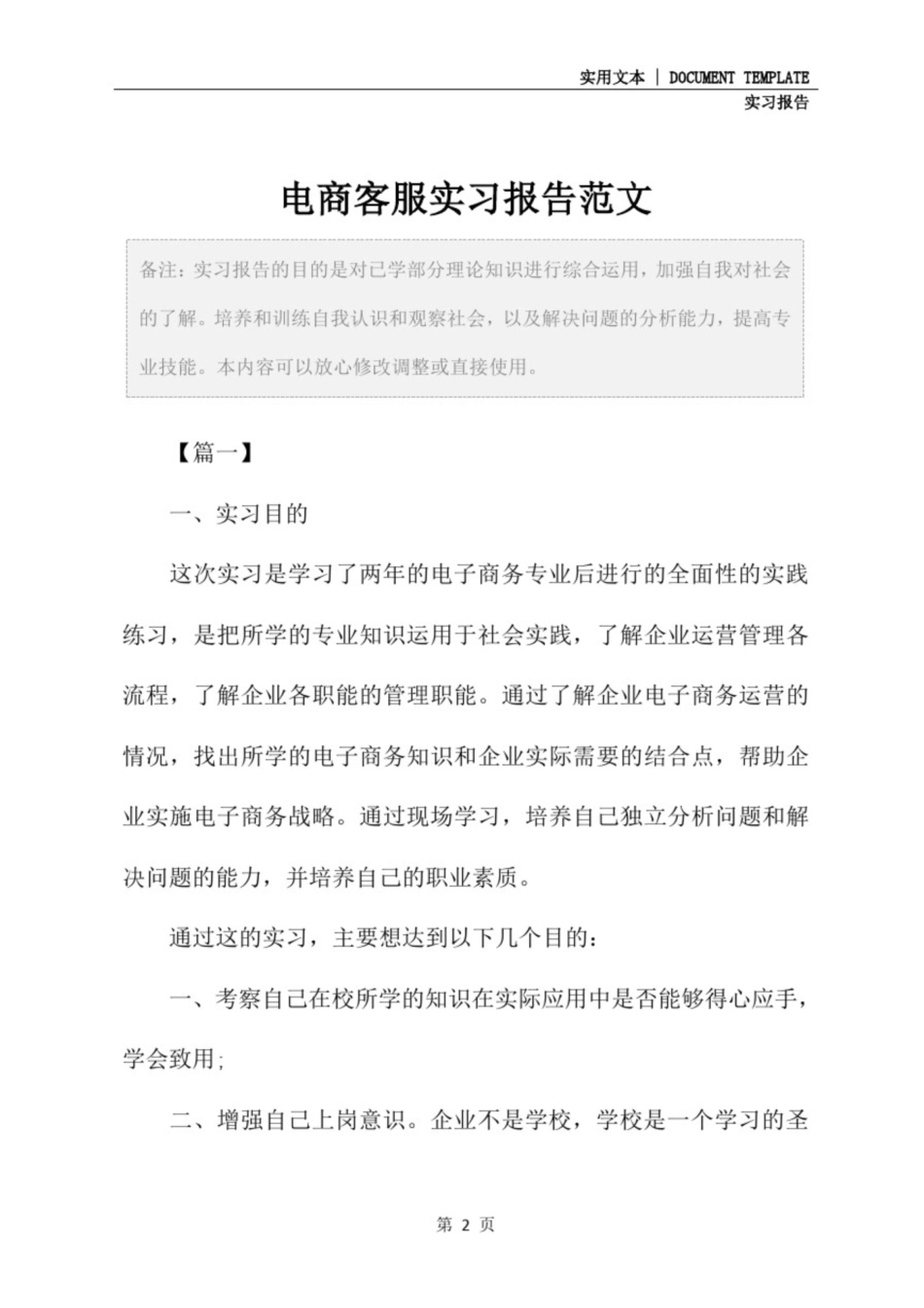 电商客服实习报告范文_第2页