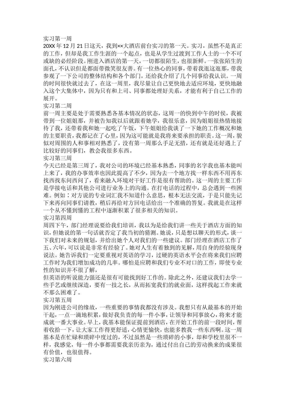 大学生酒店实习周记20篇-文库_第1页