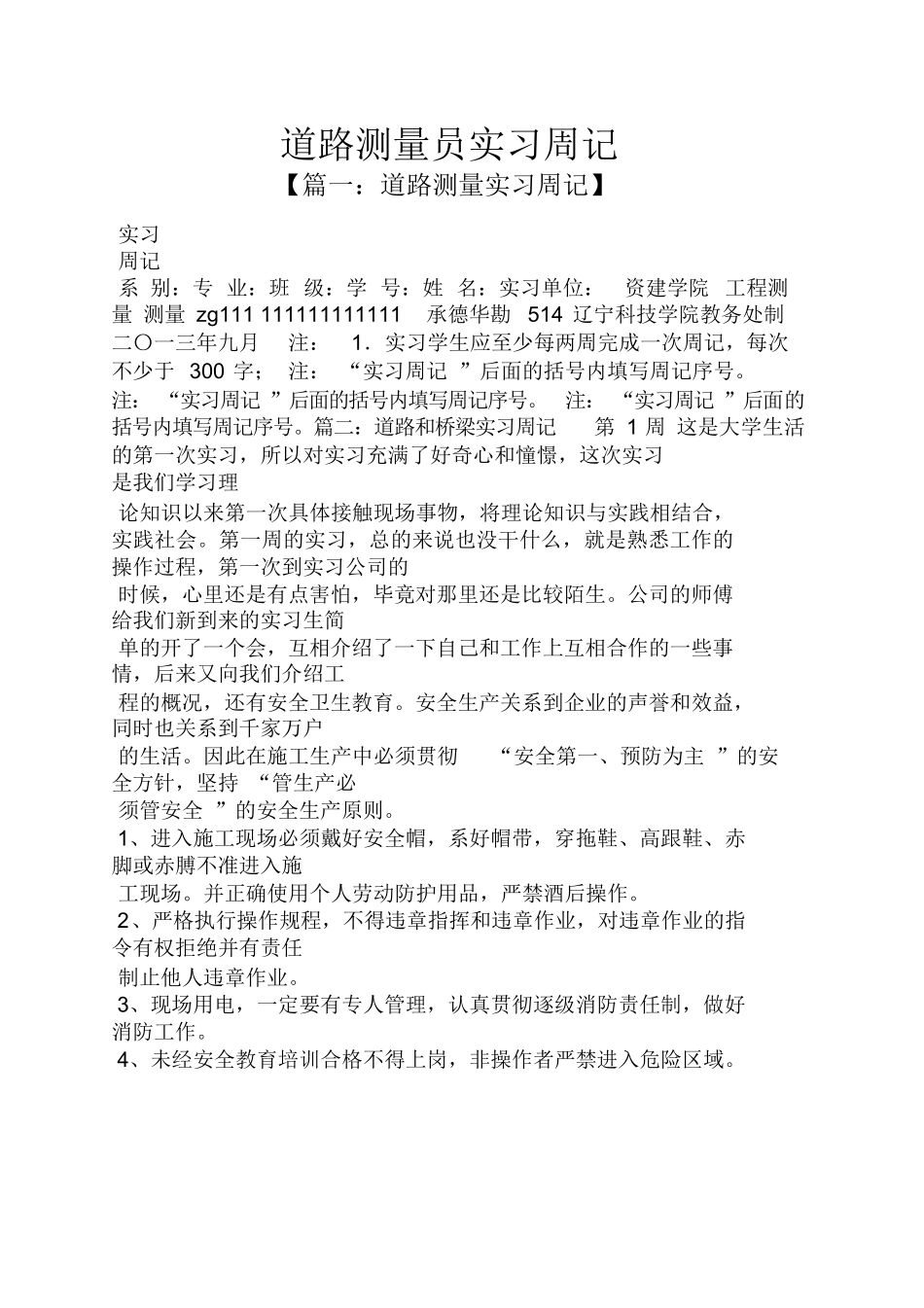 范文-道路测量员-范文实习周记_第1页