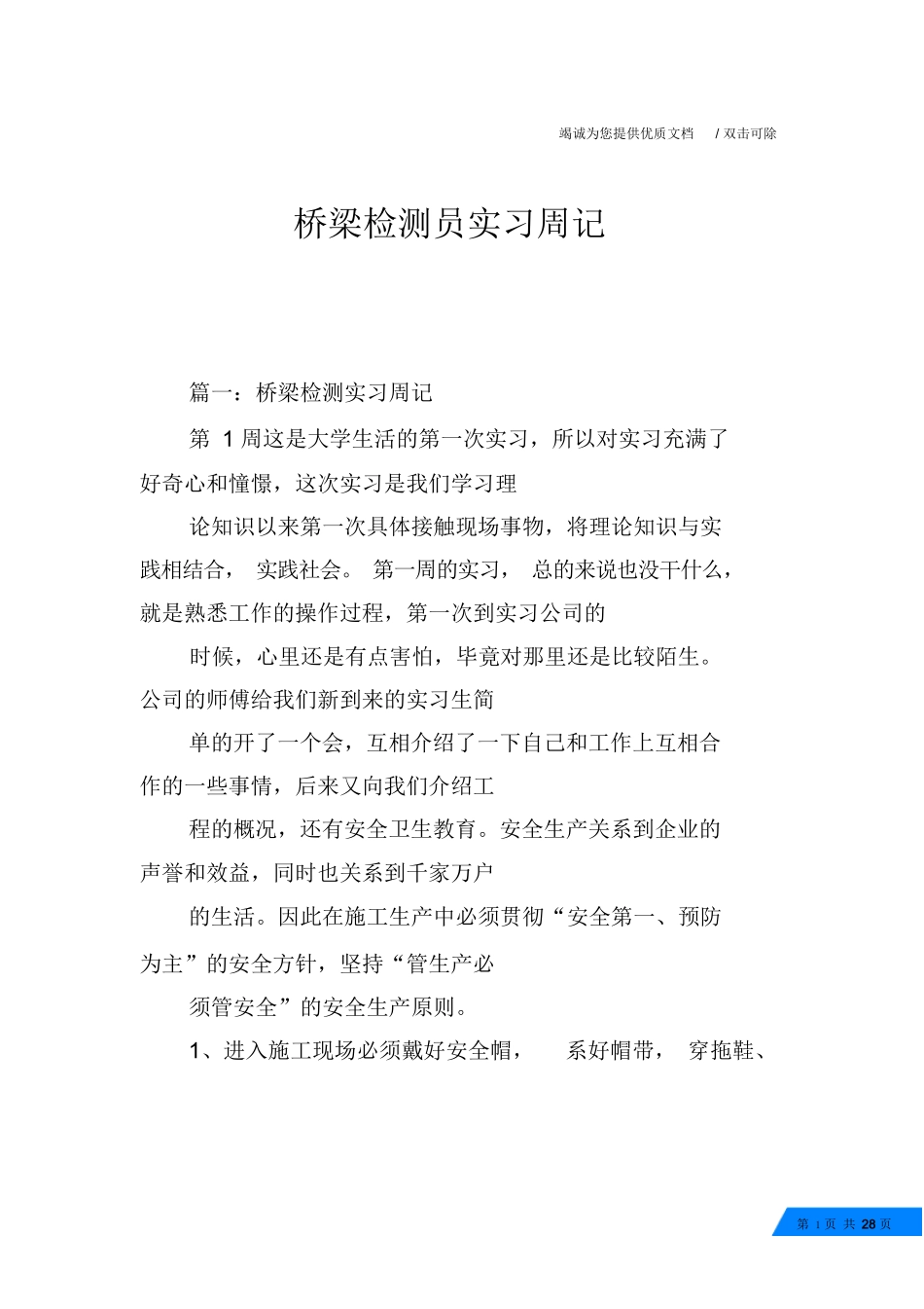 范文-桥梁检测员实习周记-范文_第1页