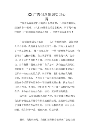 XX广告创意策划实习心得