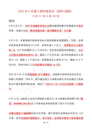 2022年9月第2周时政热点（国内+国际）