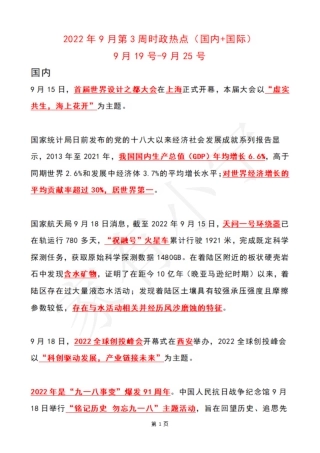 2022年9月第3周时政热点（国内+国际）