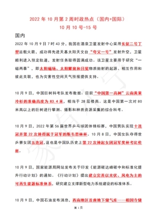 2022年10月第2周时政热点（国内+国际）
