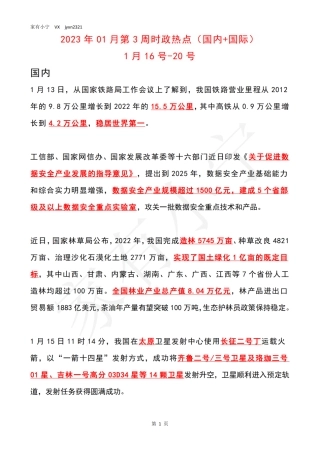 2023年01月第3周时政热点（国内+国际）