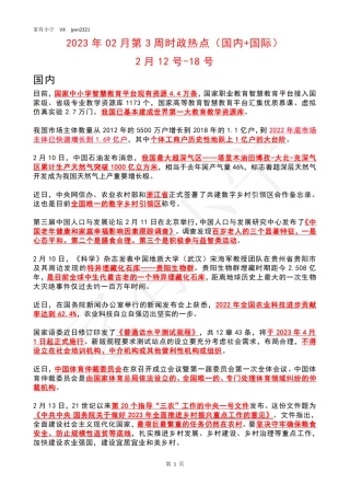 2023年02月第3周时政热点（国内+国际）