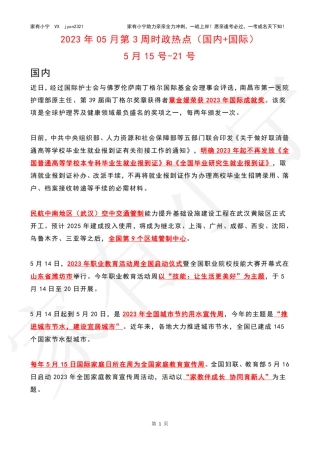 2023年05月第3周时政热点（国内+国际）