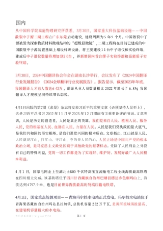 2024年4月时政热点（国内+国际）