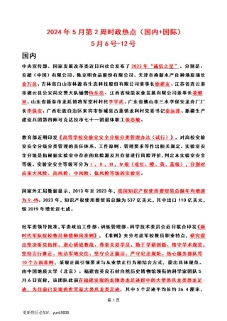 2024年05月第2周时政热点（国内+国际）
