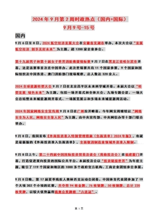 2024年09月第2周时政热点（国内+国际）