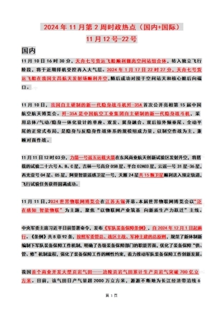 2024年11月第2周时政热点（国内+国际）
