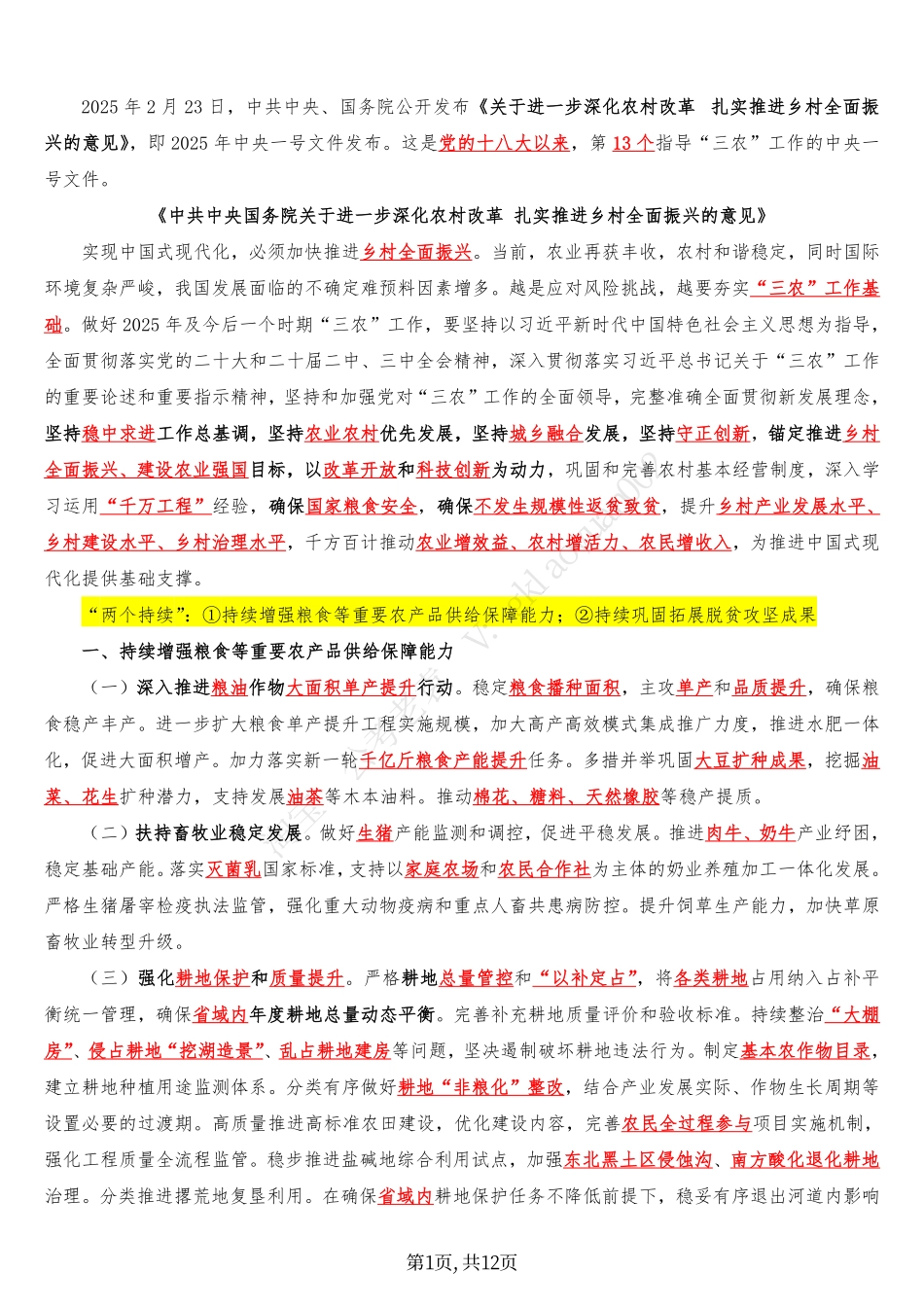 2025中央一号文件（五星考点）_第1页