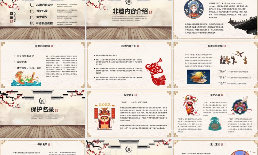 非遗文化PPT模板成品课件保护项目知识宣传
