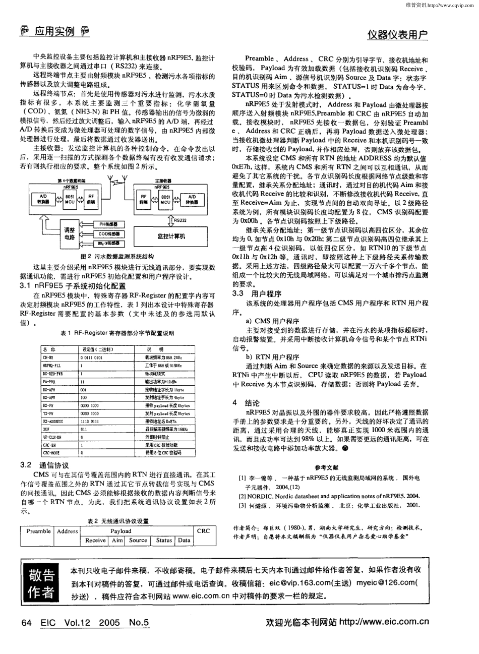 射频模块nRF9E5在污水数据监测系统中的应用_第2页