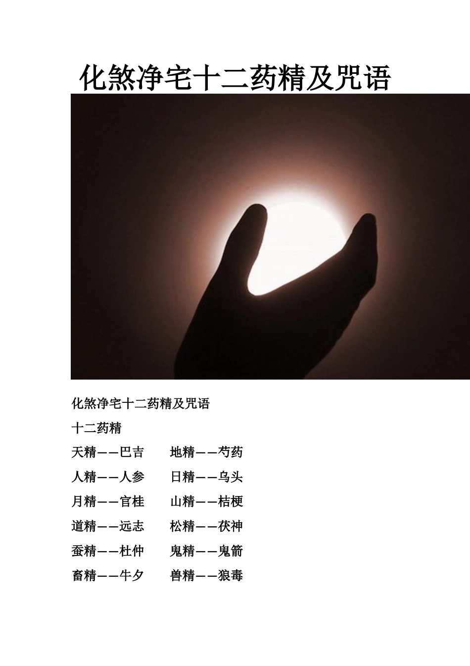 化煞净宅十二药精及咒语-文库大全_第1页