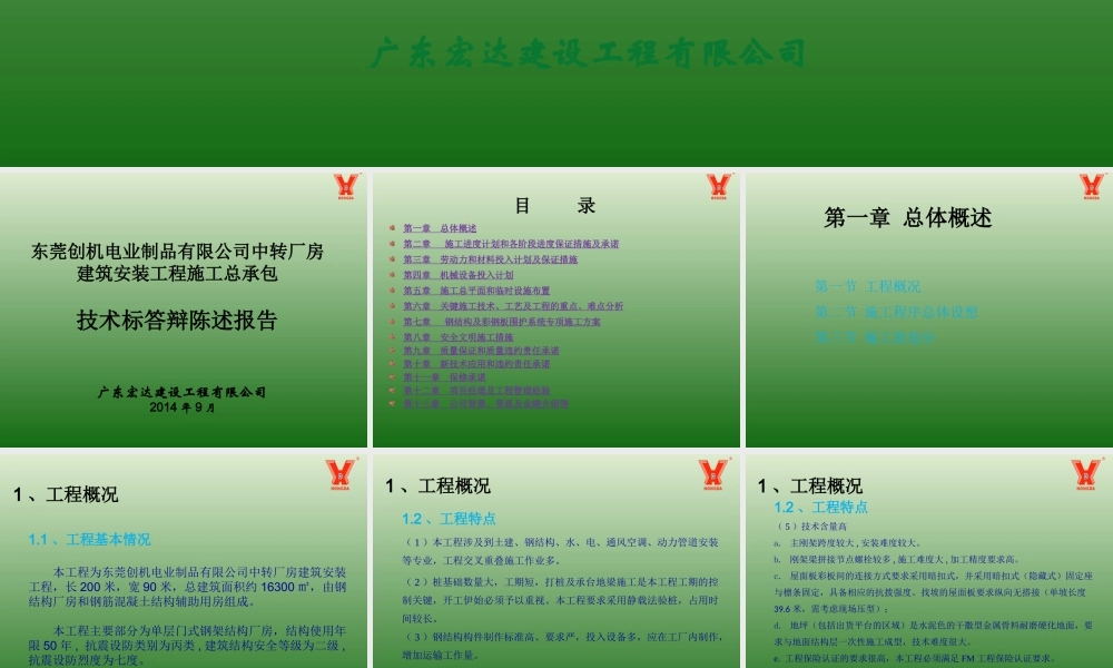 厂房建筑安装工程技术标答辩