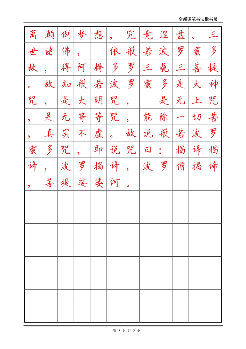 硬笔书法楷书字帖--《心经》_第2页
