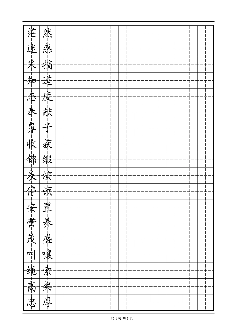 田字格模板 三年级易错字1-盘古文库电子字帖书法格子模板_第1页