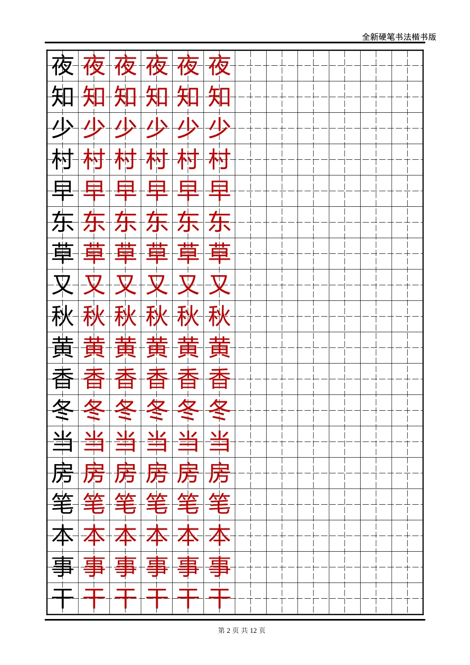 语文A版小学一年级语文下册生字字帖-盘古文库电子字帖书法格子模板_第2页