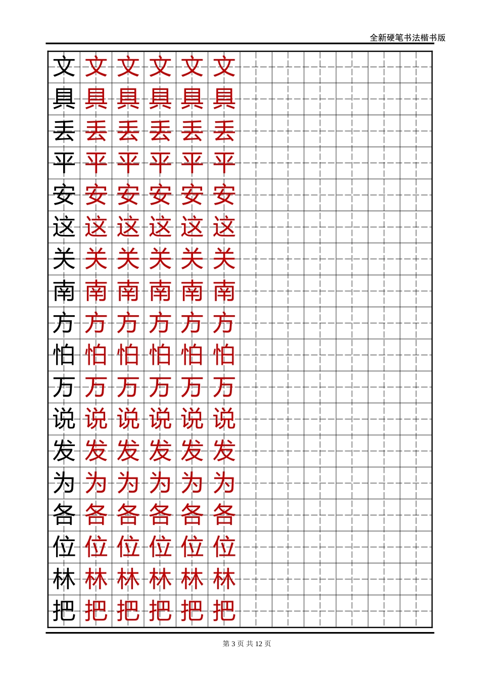 语文A版小学一年级语文下册生字字帖-盘古文库电子字帖书法格子模板_第3页