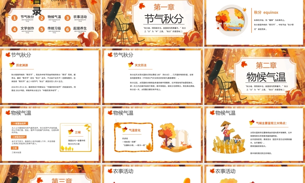 橙色插画风二十四节气之秋分PPT模板